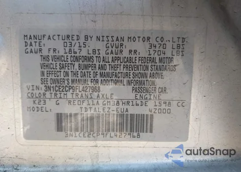 2015 Nissan Versa Note Sl z USA, uszkodzony, nr VIN 3N1CE2CP9FL427968